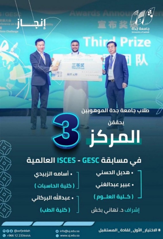 فريق الموهوبين من جامعة جدة يحصد المركز الثالث عالميًا في مسابقة ISCES - GESC فريق الموهوبين من جامعة جدة يحصد المركز الثالث عالميًا في مسابقة ISCES - GESC