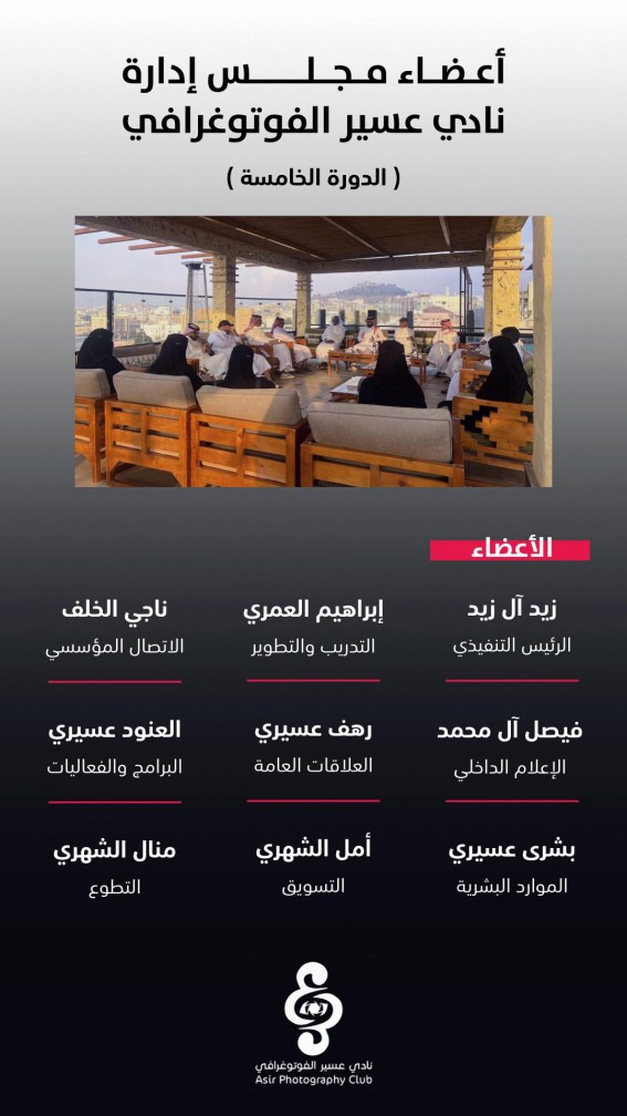 تشكيل مجلس إدارة نادي عسير الفوتوغرافي للدورة الخامسة تشكيل مجلس إدارة نادي عسير الفوتوغرافي للدورة الخامسة