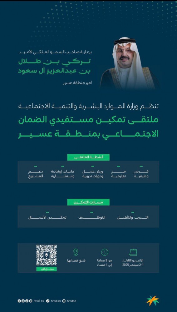 برعاية أمير منطقة عسير.. انطلاق ملتقى تمكين مستفيدي الضمان الاجتماعي بأبها