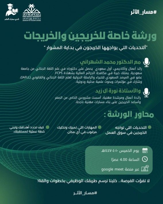 ورشة بجامعة الملك خالد تناقش تحديات الخريجين بسوق العمل ورشة بجامعة الملك خالد تناقش تحديات الخريجين بسوق العمل