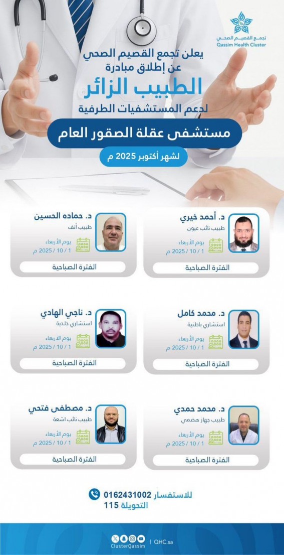 مبادرة الطبيب الزائر تصل مستشفى عقلة الصقور مبادرة الطبيب الزائر تصل مستشفى عقلة الصقور