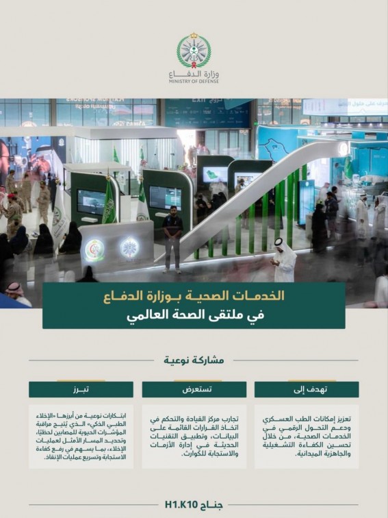 الخدمات الصحية بوزارة الدفاع تشارك في ملتقى الصحة العالمي الخدمات الصحية بوزارة الدفاع تشارك في ملتقى الصحة العالمي