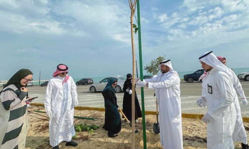 وادي الظهران للتقنية يشارك في تشجير كورنيش الصدفة بالخبر