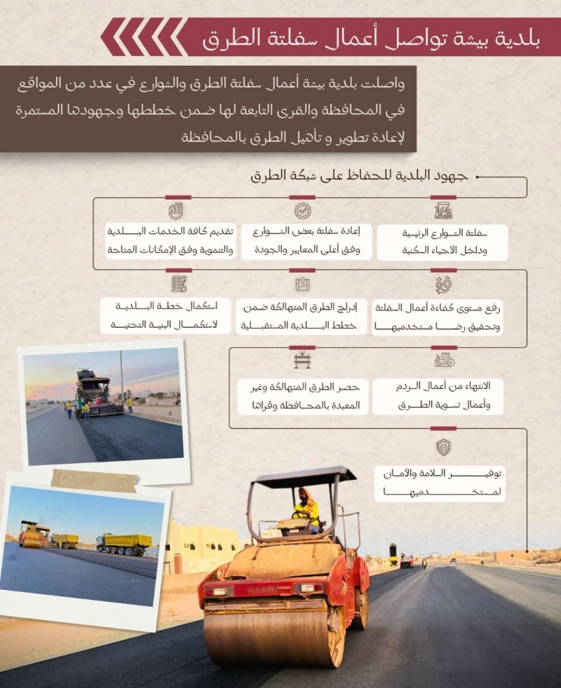 بلدية بيشة تطلق برامج تطوير طرقية لتعزيز السلامة المرورية