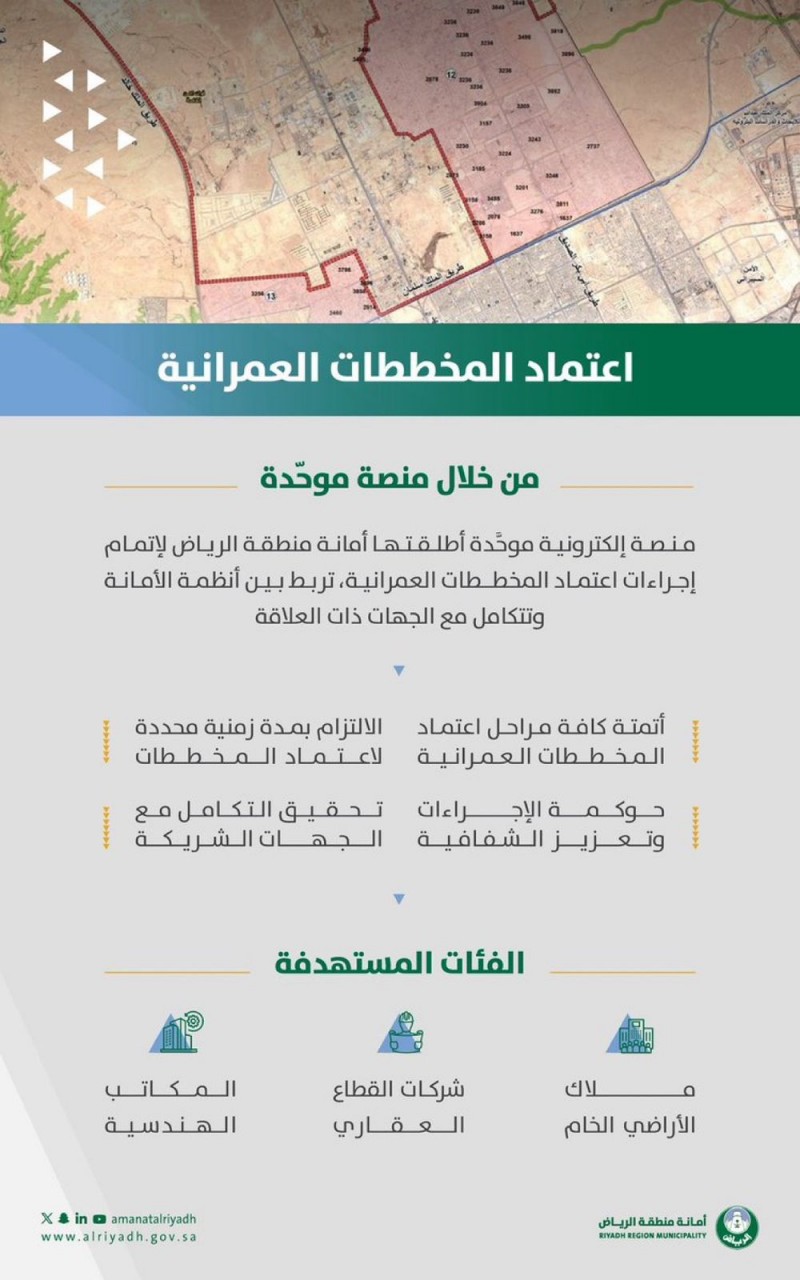 أمانة منطقة الرياض تطلق منصة موحدة لاعتماد المخططات العمرانية
