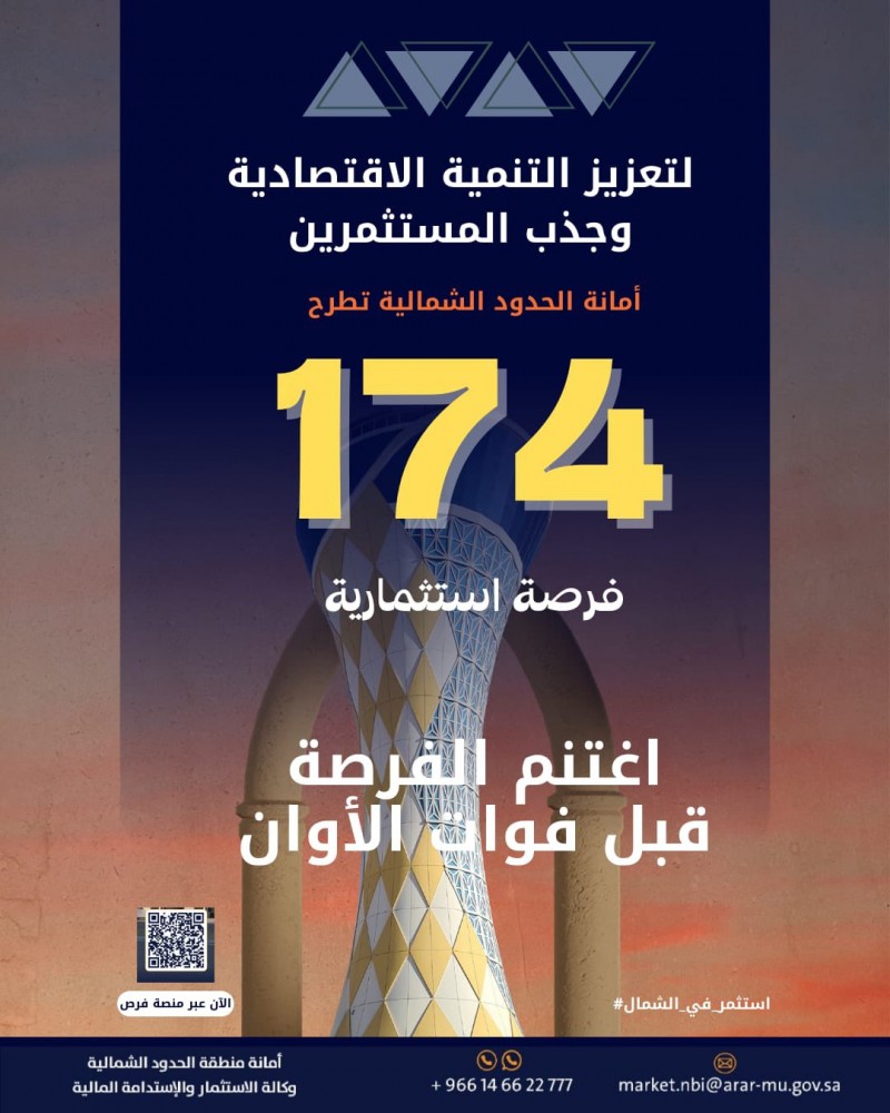 أمانة الحدود الشمالية تطرح 174 فرصة استثمارية لتعزيز الاقتصاد المحلي أمانة الحدود الشمالية تطرح 174 فرصة استثمارية لتعزيز الاقتصاد المحلي