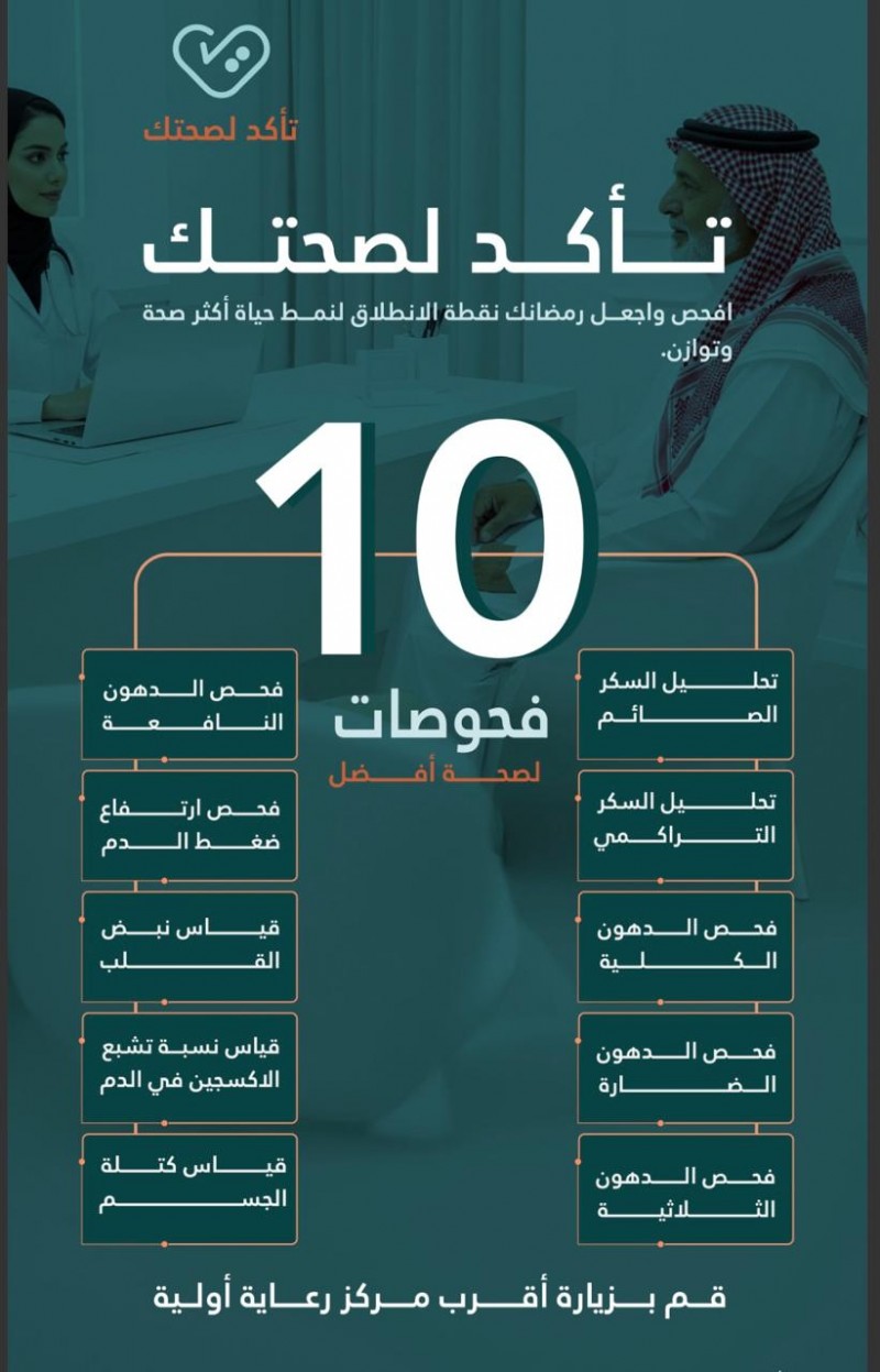 مستشفى الملك فهد بجدة يطلق مبادرة "تأكد لصحتك" مستشفى الملك فهد بجدة يطلق مبادرة "تأكد لصحتك"