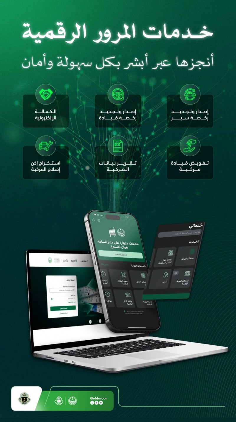 المرور السعودي يقدم خدماته الرقمية عبر منصة أبشر