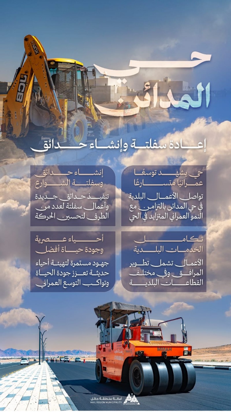 مشاريع تطوير حضري تعزز البنية التحتية في حي المدائن بحائل