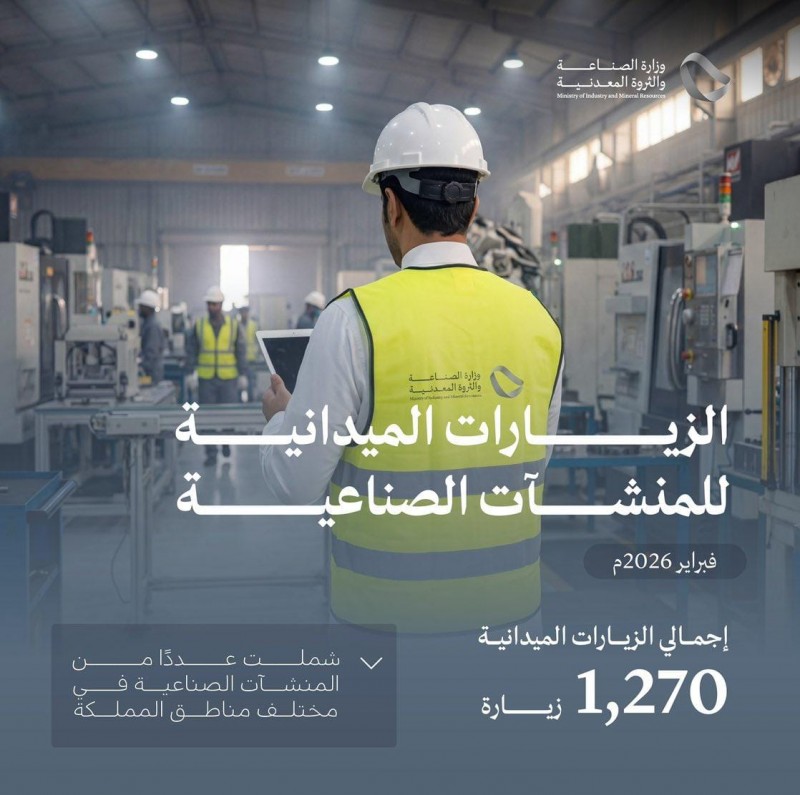 وزارة الصناعة والثروة المعدنية تنفذ 1270 زيارة ميدانية وزارة الصناعة والثروة المعدنية تنفذ 1270 زيارة ميدانية