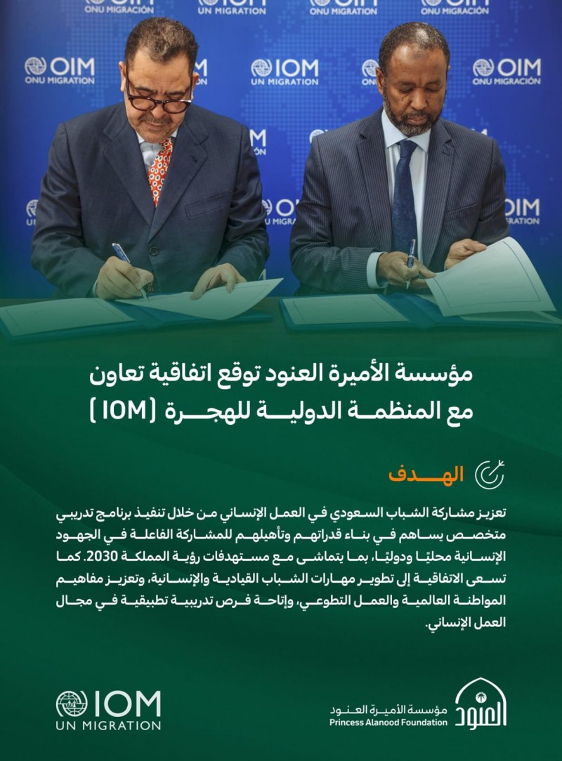 مؤسسة الأميرة العنود توقّع اتفاقية مع المنظمة الدولية للهجرة