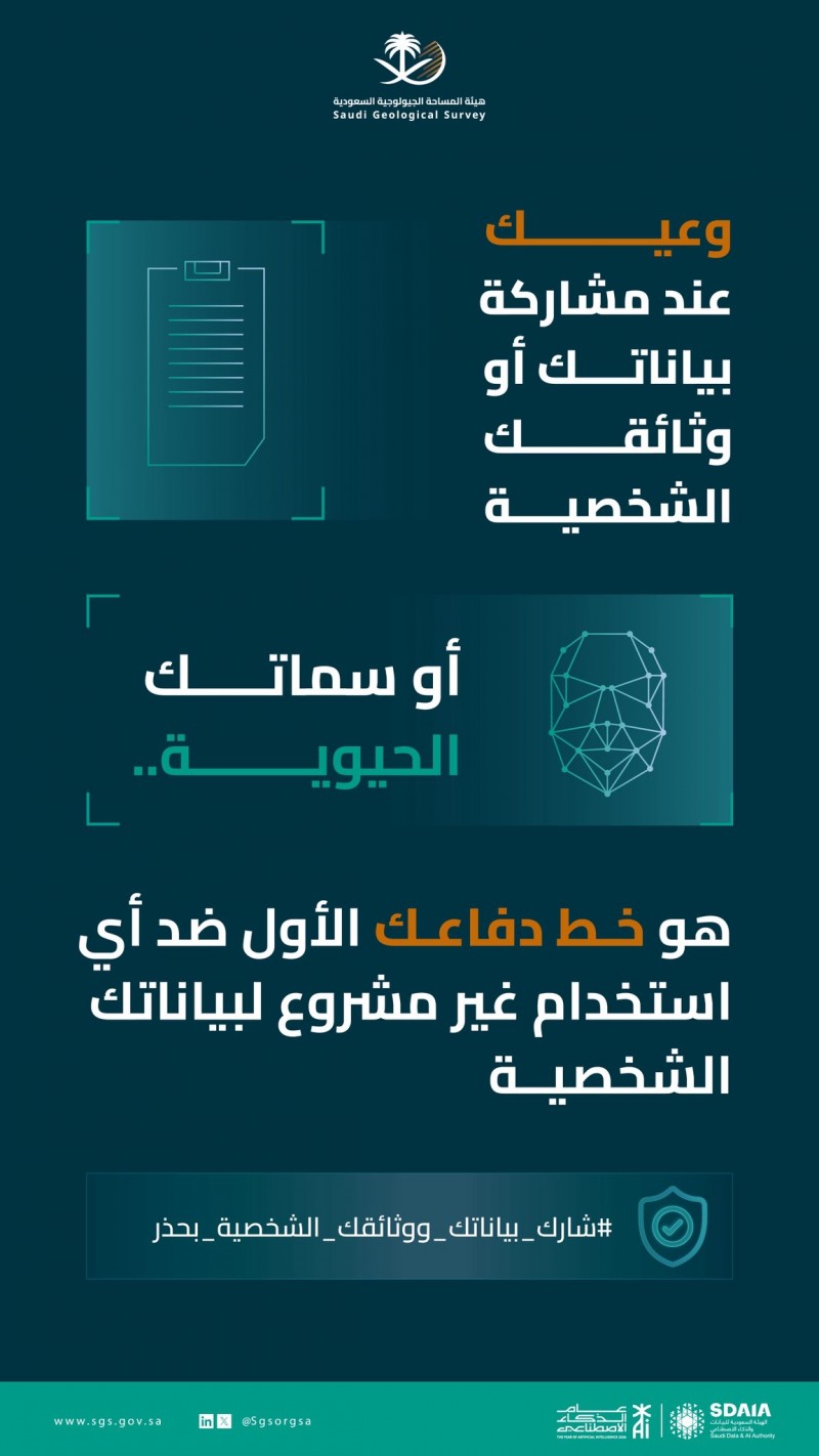 المساحة الجيولوجية تحذر من مشاركة البيانات الشخصية المساحة الجيولوجية تحذر من مشاركة البيانات الشخصية
