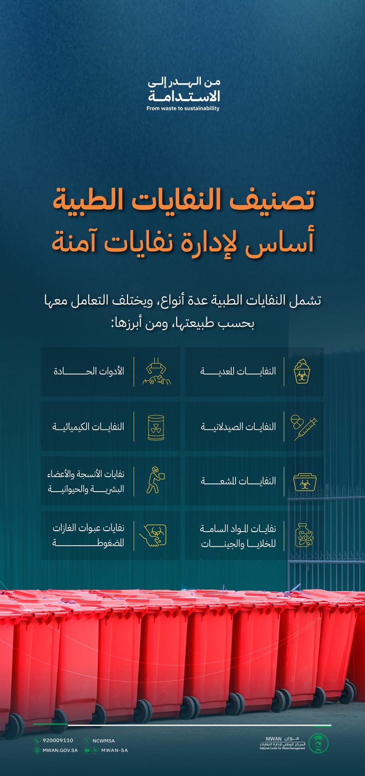 مركز إدارة النفايات يؤكد أهمية الالتزام بتصنيف النفايات الطبية