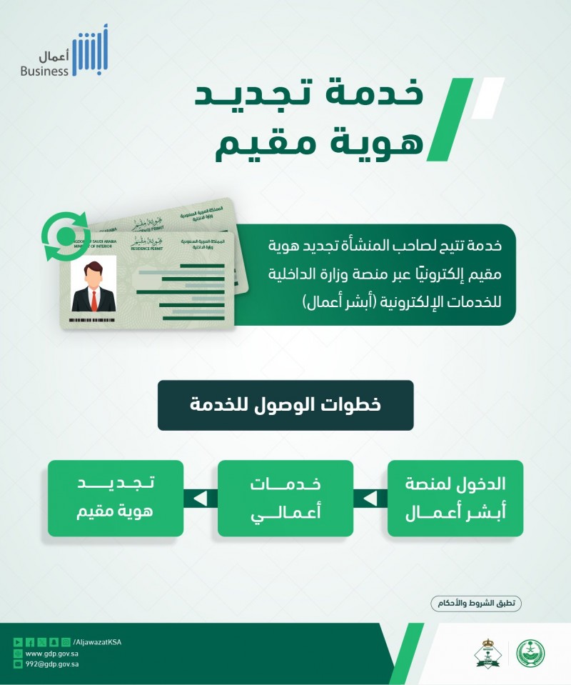 أبشر أعمال تتيح خدمة تجديد هوية مقيم أبشر أعمال تتيح خدمة تجديد هوية مقيم