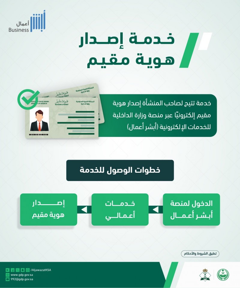 الجوازات تتيح إصدار هوية مقيم عبر أبشر