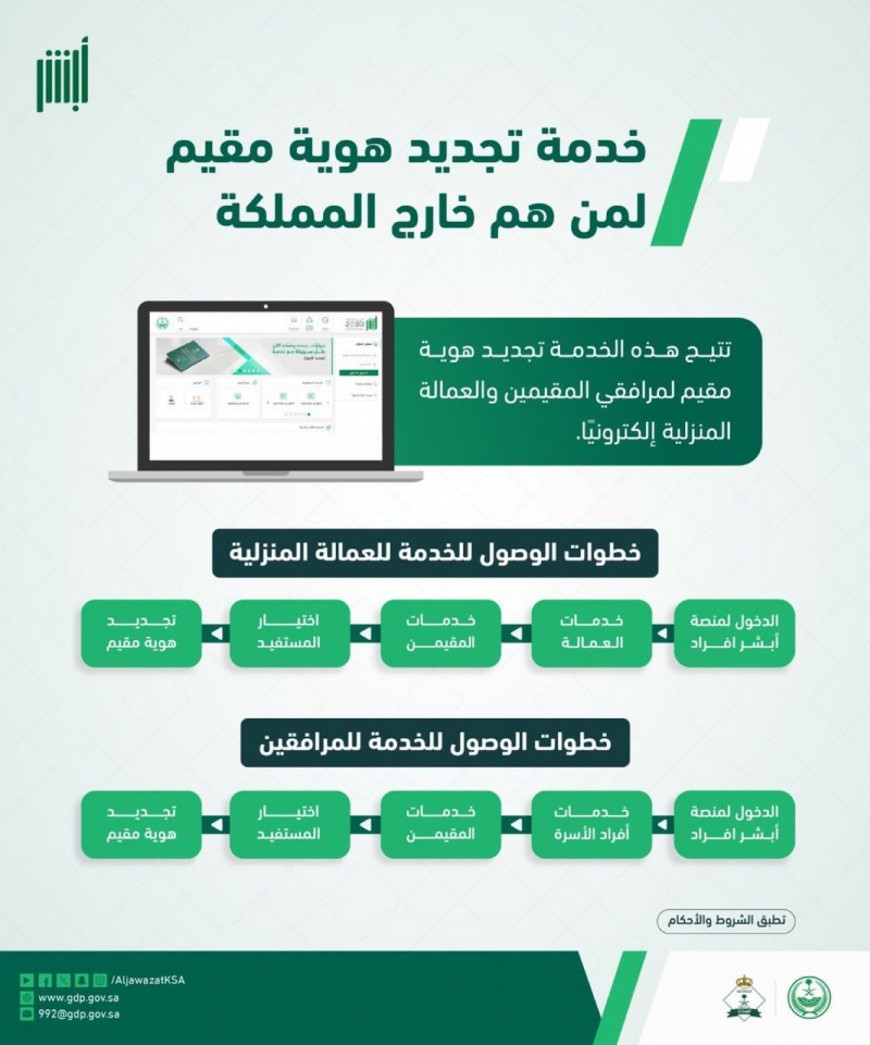 الجوازات تتيح تجديد هوية مقيم للموجودين خارج المملكة عبر أبشر