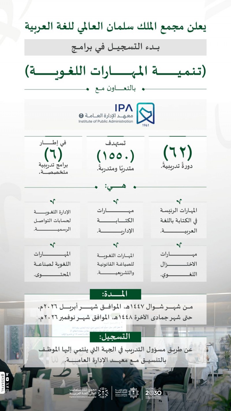مجمع الملك سلمان ينظم دورات تدريبية لتنمية المهارات اللغوية