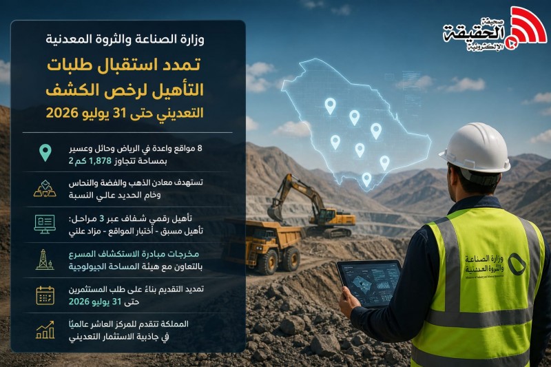 المملكة تدعم الاستكشاف التعديني بتمديد التقديم على 8 مواقع واعدة