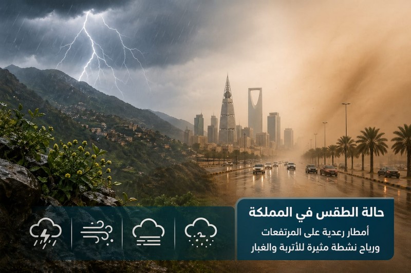 أجواء متقلبة تشهدها مناطق المملكة مع أمطار ورياح مثيرة للأتربة