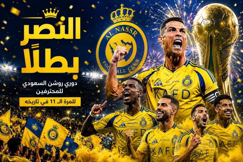 النصر يعتلي منصة الذهب ويحصد لقب دوري روشن للمرة الـ11 تاريخياً النصر يعتلي منصة الذهب ويحصد لقب دوري روشن للمرة الـ11 تاريخياً