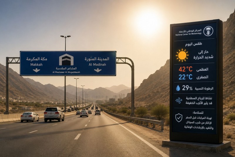 الأرصاد أجواء مستقرة وطقس حار على طرق المدينة المنورة إلى مكة والمشاعر