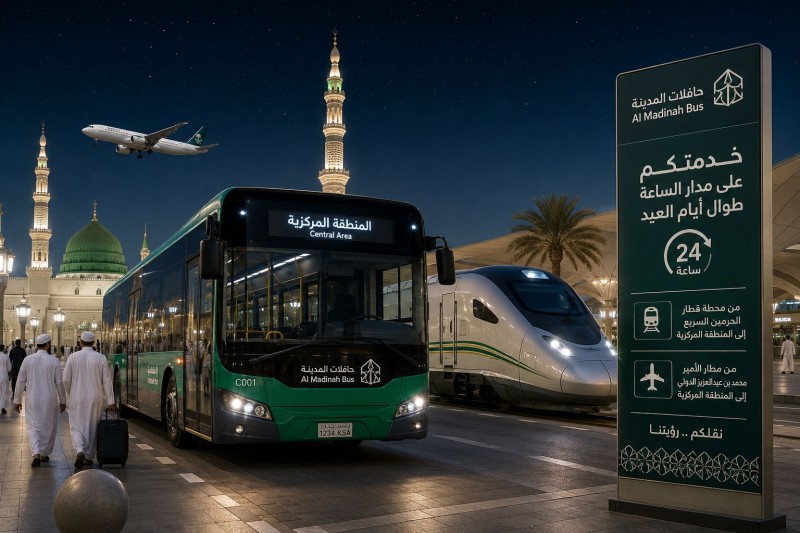 حافلات المدينة تواصل النقل للزوار 24 ساعة خلال العيد