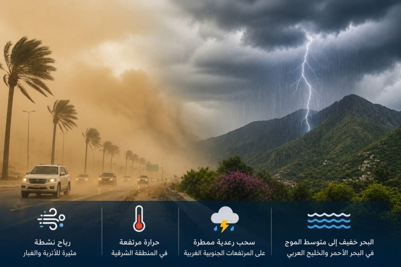 الحالة الجوية تشهد حرارة مرتفعة ورياحًا نشطة اليوم