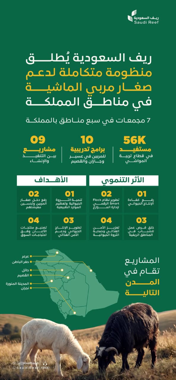 ريف السعودية يُعزّز الإنتاج الحيواني بـ7 مجمعات نموذجية