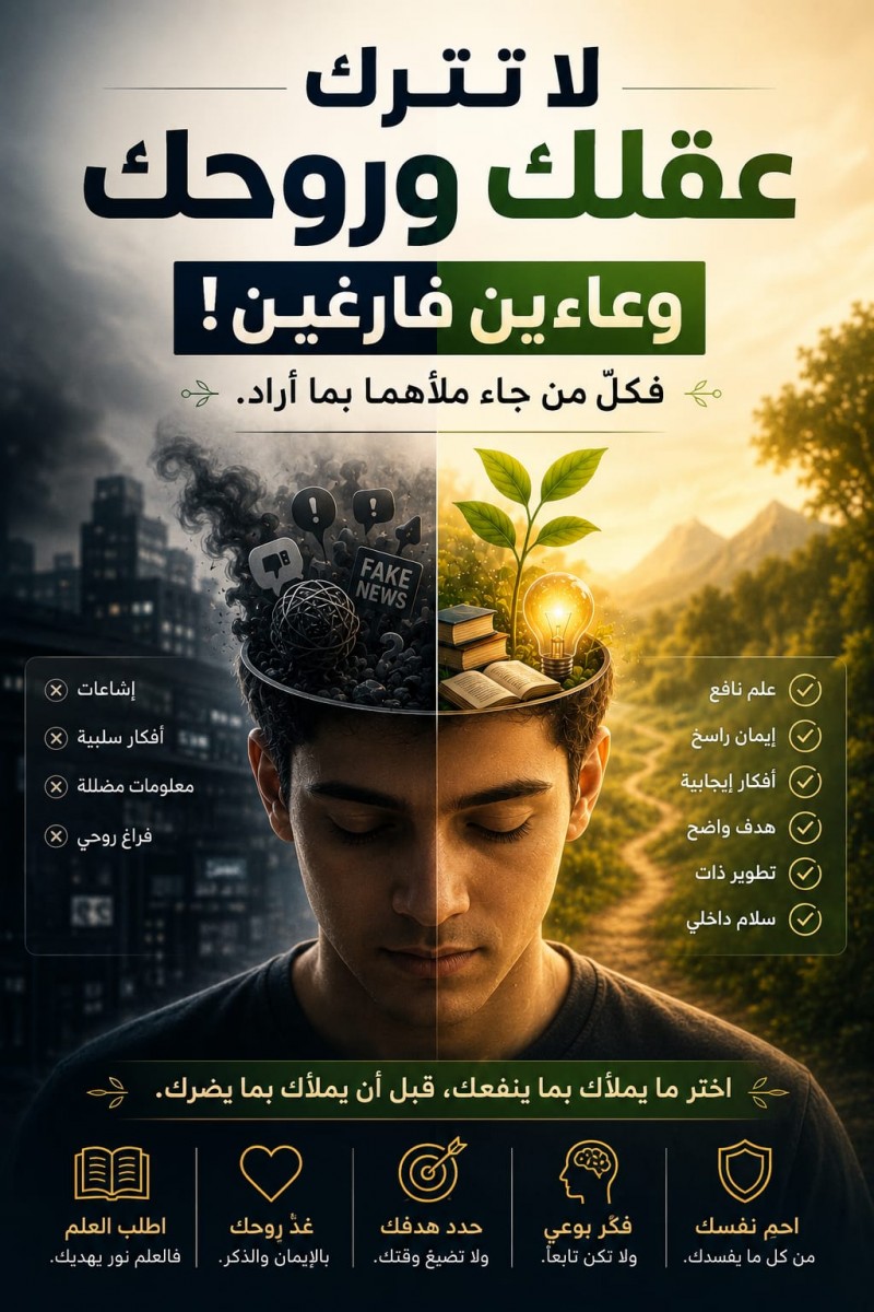 لا تترك عقلك وروحك وعاءين فارغين فكلُّ من جاء ملأهما بما أراد