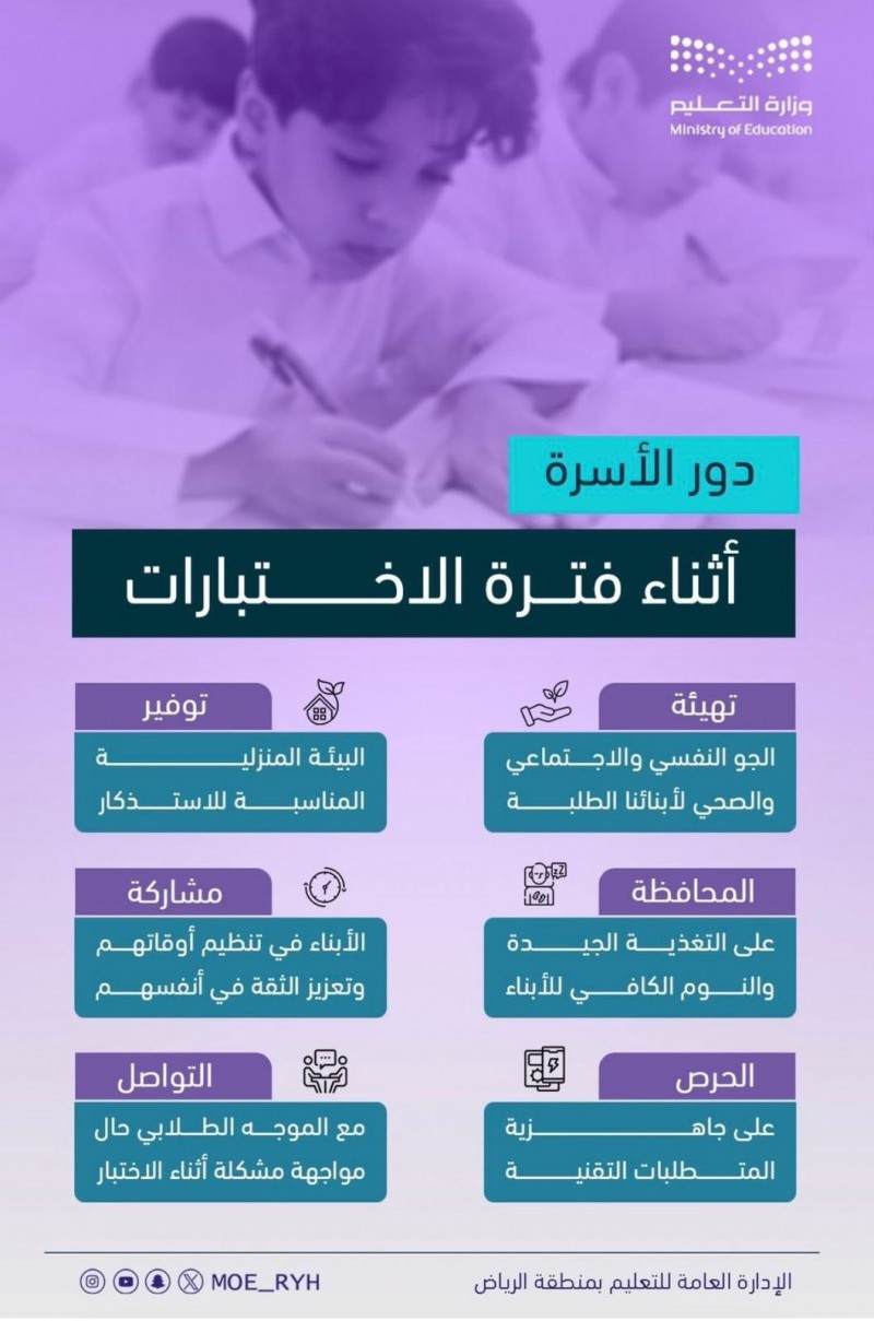 تعليم الرياض يستكمل استعداداته لاختبارات الفصل الدراسي الثاني