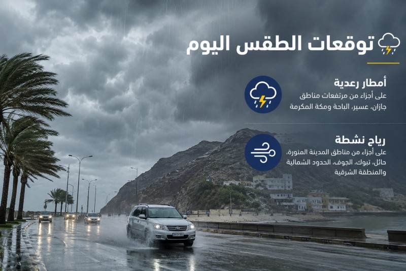 أمطار رعدية ورياح نشطة تؤثر على عدة مناطق بالمملكة