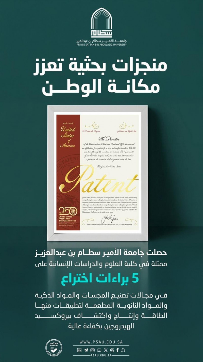 5 براءات اختراع أمريكية تعزز ريادة جامعة الأمير سطام في تكنولوجيا النانو