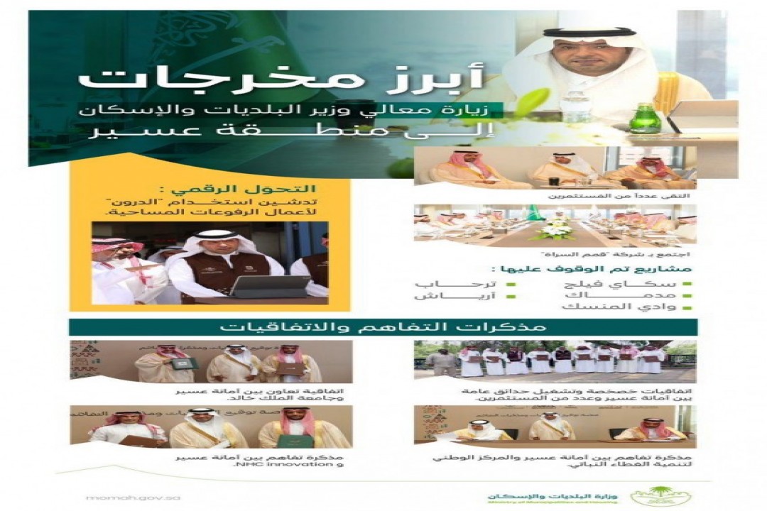 وزير الشؤون البلدية والإسكان يتابع المشاريع التنموية في عسير