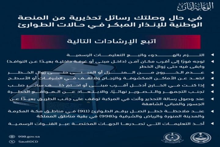 المنصة الوطنية للإنذار المبكر تدعو إلى الالتزام بإرشادات السلامة