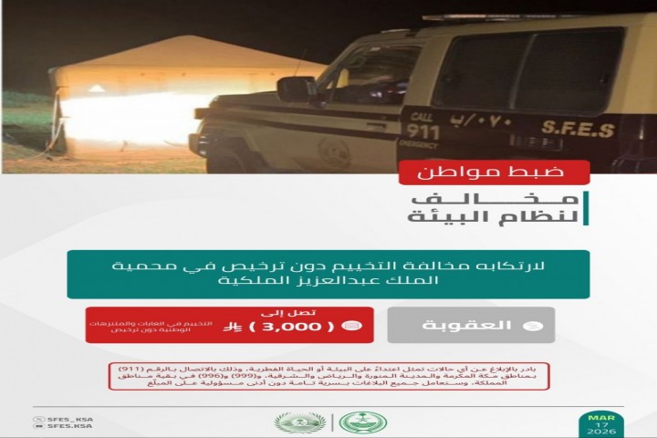 الأمن البيئي يضبط مخالفًا للتخييم دون ترخيص