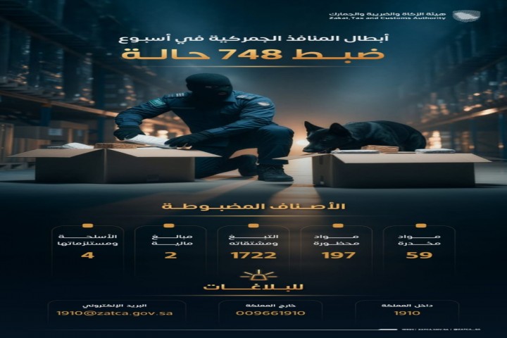 الزكاة والضريبة والجمارك تضبط 748 حالة تهريب خلال أسبوع