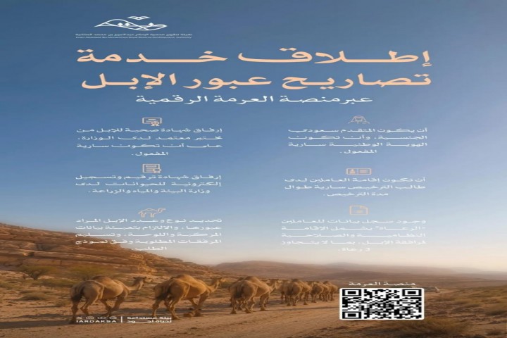 منصة العرمة تستقبل طلبات تصاريح عبور الإبل داخل المحمية