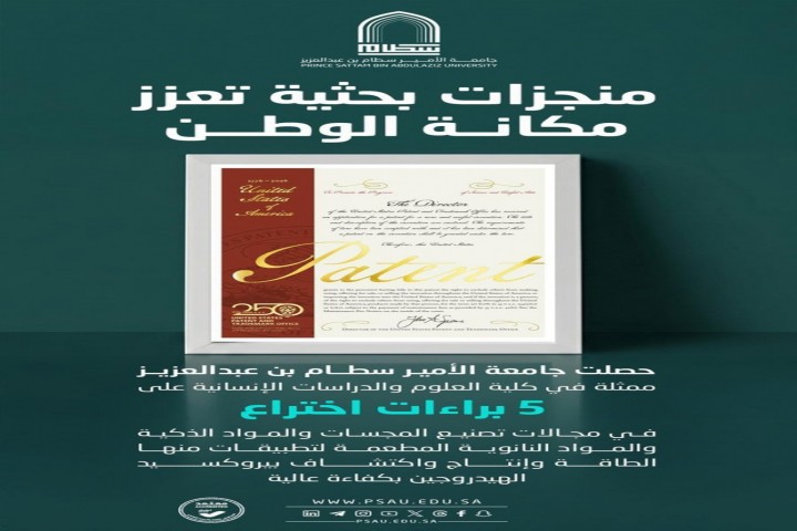 5 براءات اختراع أمريكية تعزز ريادة جامعة الأمير سطام في تكنولوجيا النانو